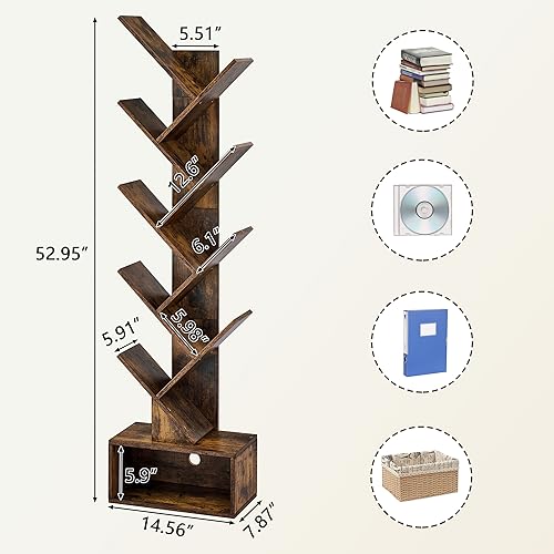 9 Tier Tree Bookshelf with Drawer, Greige S82842