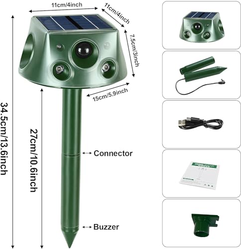 Solar Animal Repeller 360° Ultrasonic Outdoor with Motion Sensor & LED Flashing J46082