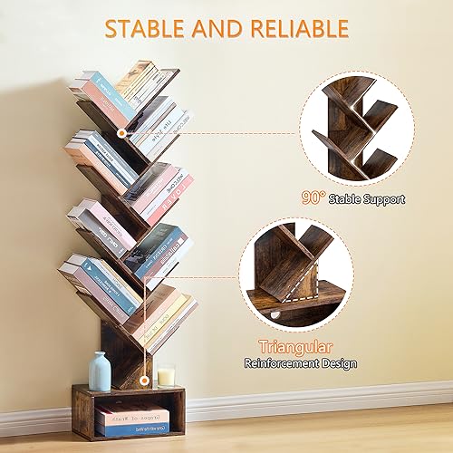 9 Tier Tree Bookshelf with Drawer, Greige S82842
