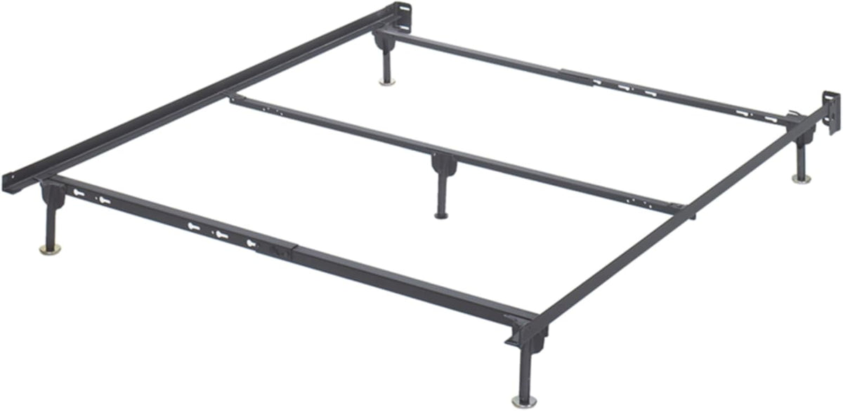 Black Adjustable Metal Bed Base Frame with Floor Glides W4292