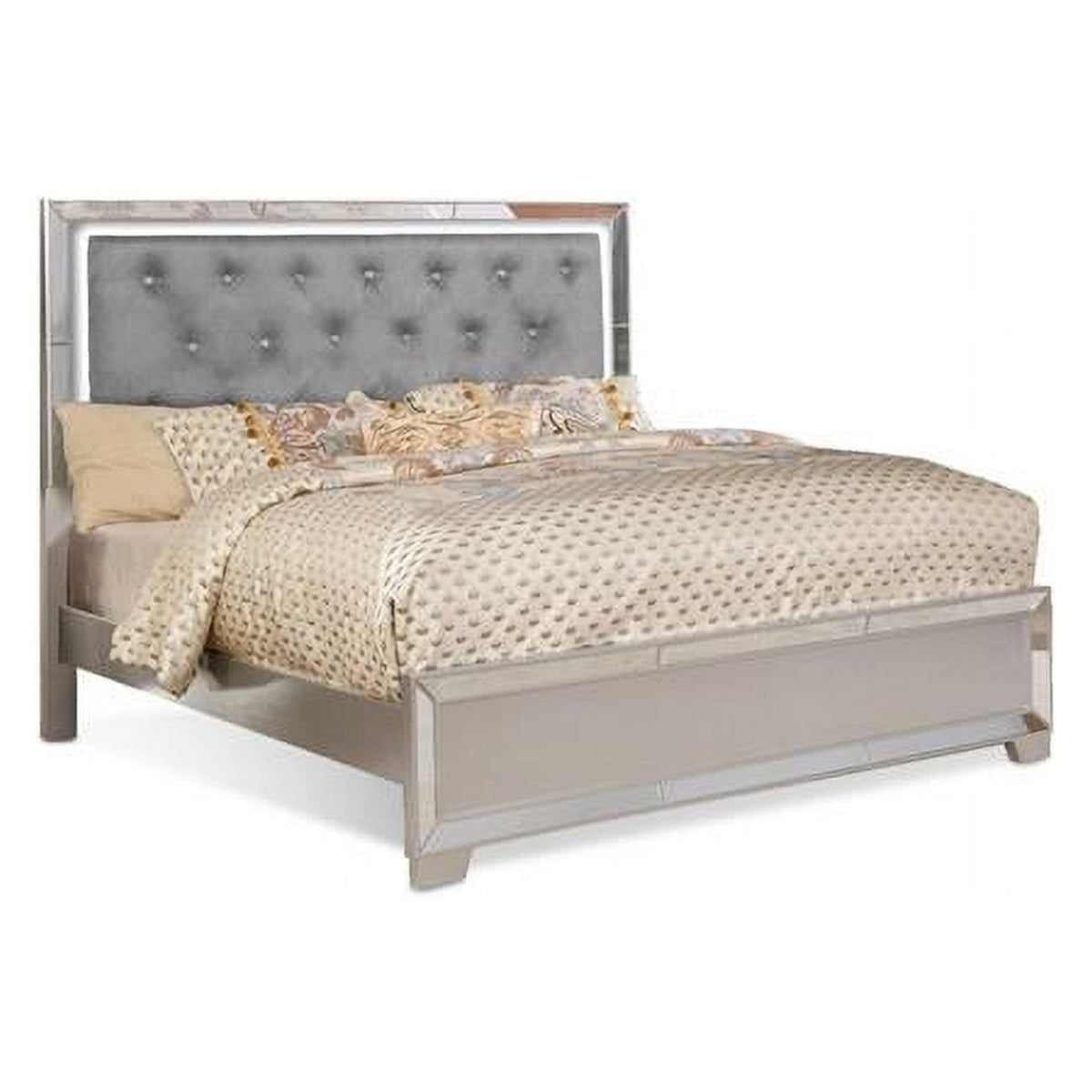 Queen Size Gray Velvet Tufted Bed L717