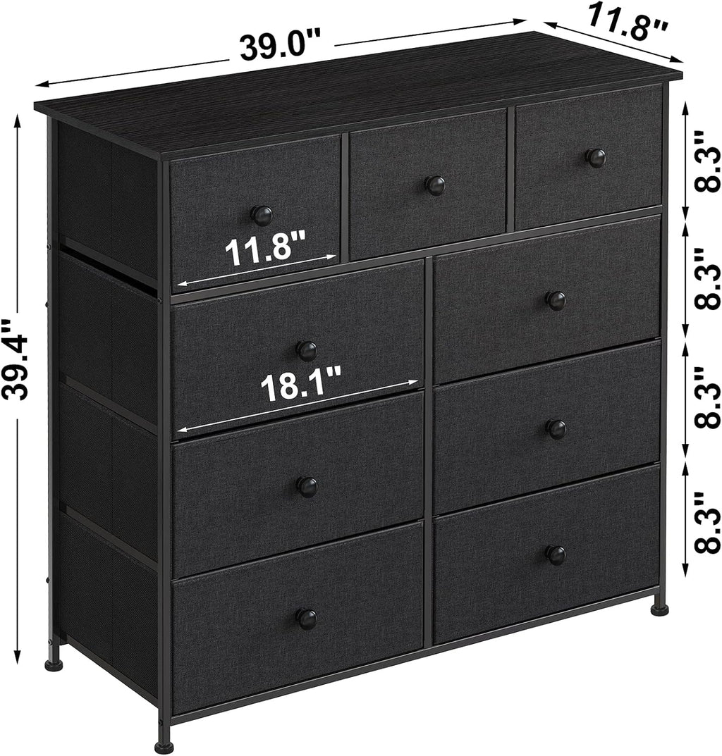Black Grey 9 Drawer Steel Frame Wooden Top Dresser Z3271