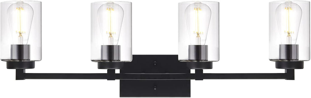 4 Light Matte Black Bathroom Light Fixtures 31.1 Inches Vanity Lighting with Glass Shade J533838