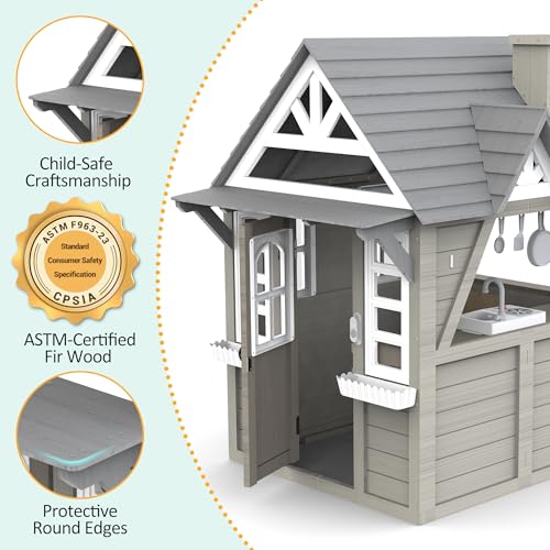 Gray Wooden Play House Playset with Kitchen M56980
