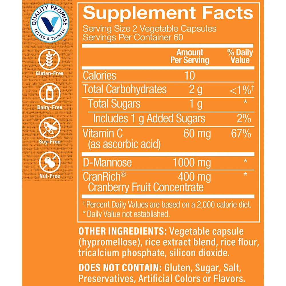 120 Vegetarian Capsules Cranberry with D-Mannose D2941