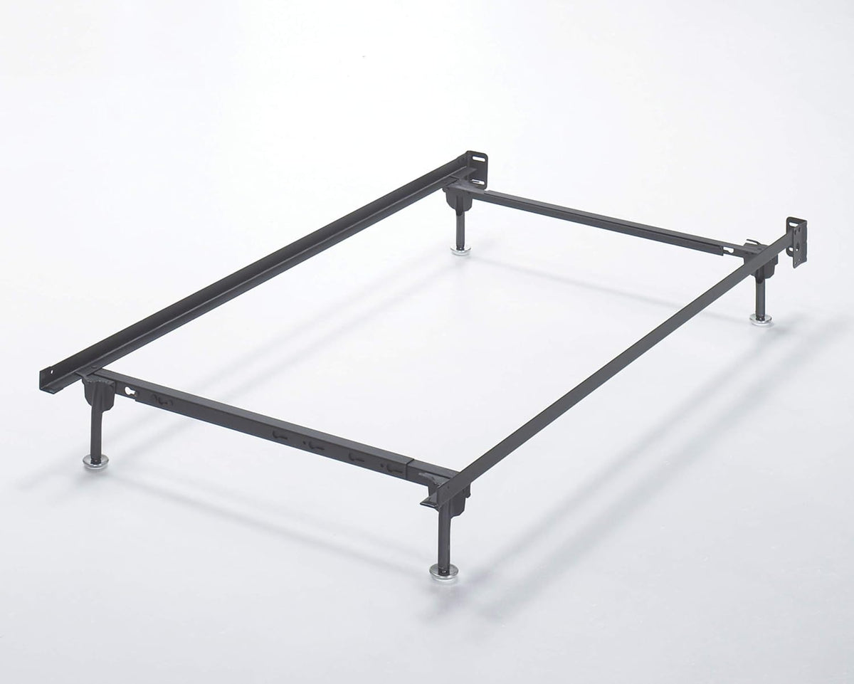 Black Adjustable Metal Bed Base Frame with Floor Glides W4292