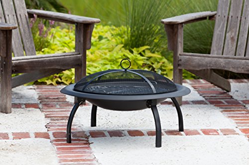 Black 22" Portable Folding Steel Wood Burning Fire Pit with Carrying Bag K850665