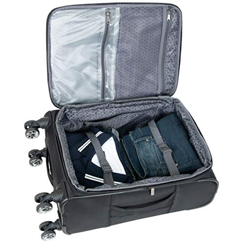 Black 20-Inch Lightweight Softside Expandable 8-Wheel Spinner Luggage K100