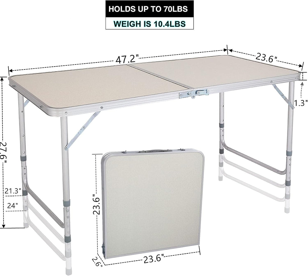 White 4 Feet Adjustable Aluminum Folding Table N3070
