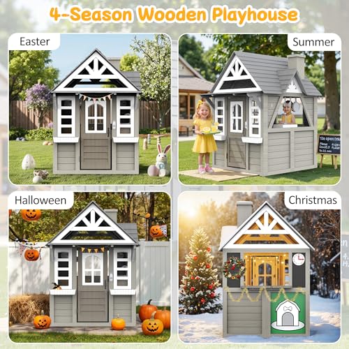 Gray Wooden Play House Playset with Kitchen M56980