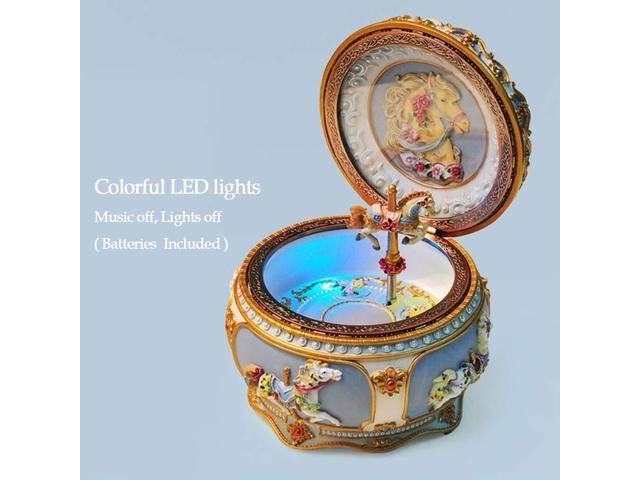 Classical Carousel Horse Music Box with LED Lights Resin Carved Mechanical Musical Box L1573