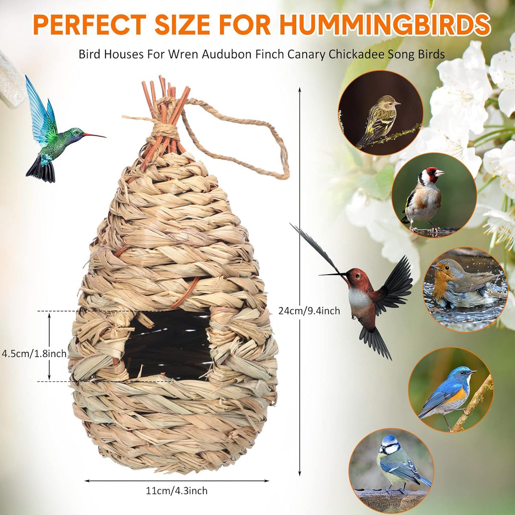 8 Pack 9.45 x 4.33 Inch Hand Woven Natural Fiber Hummingbird Nest Houses Y264