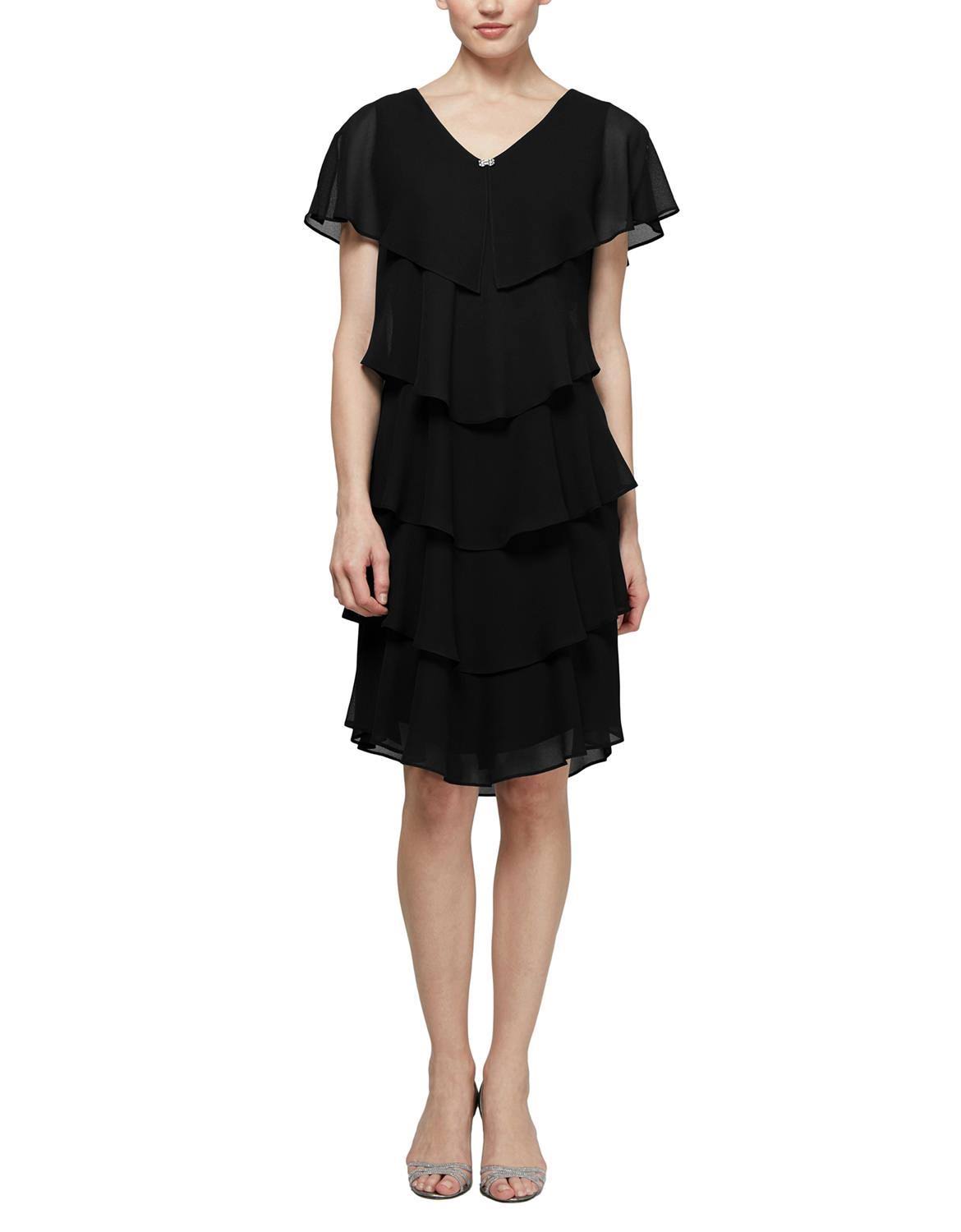 Chiffon Tiered Capelet Dress L640979