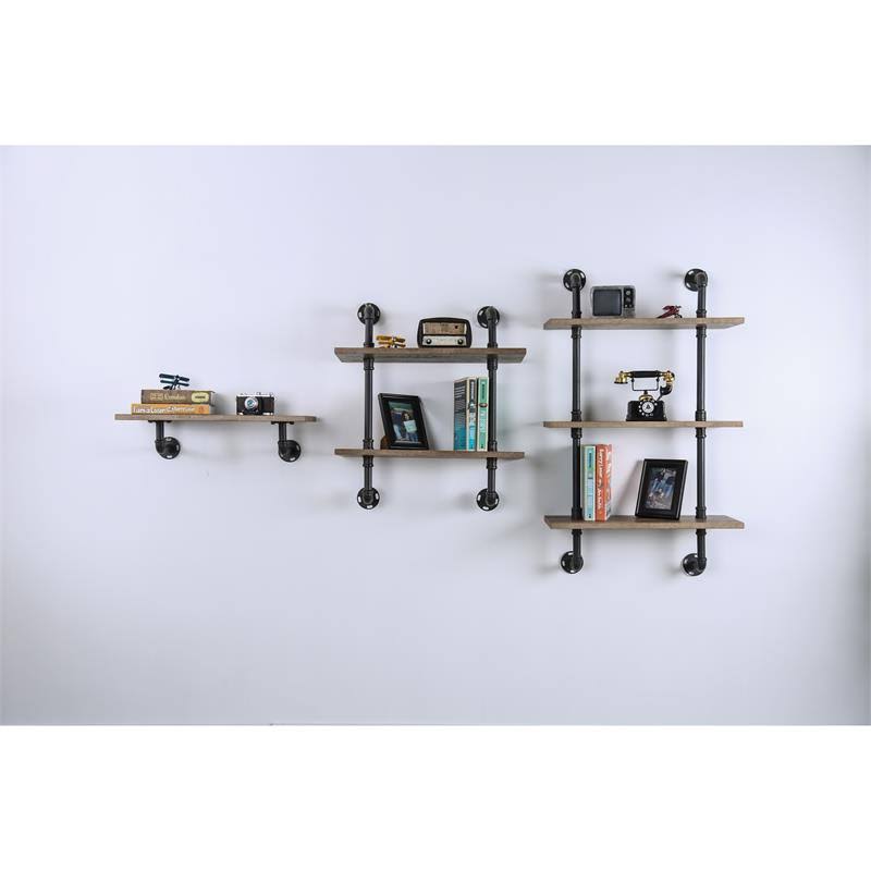 Industrial Wood 3-Tier Wall Display Shelf E9203