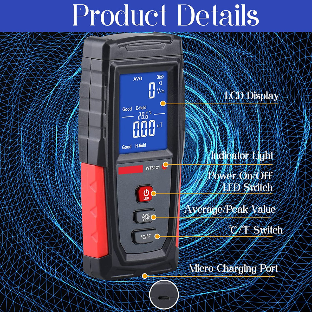 Rechargeable Digital Electromagnetic Field Radiation Detector S97098