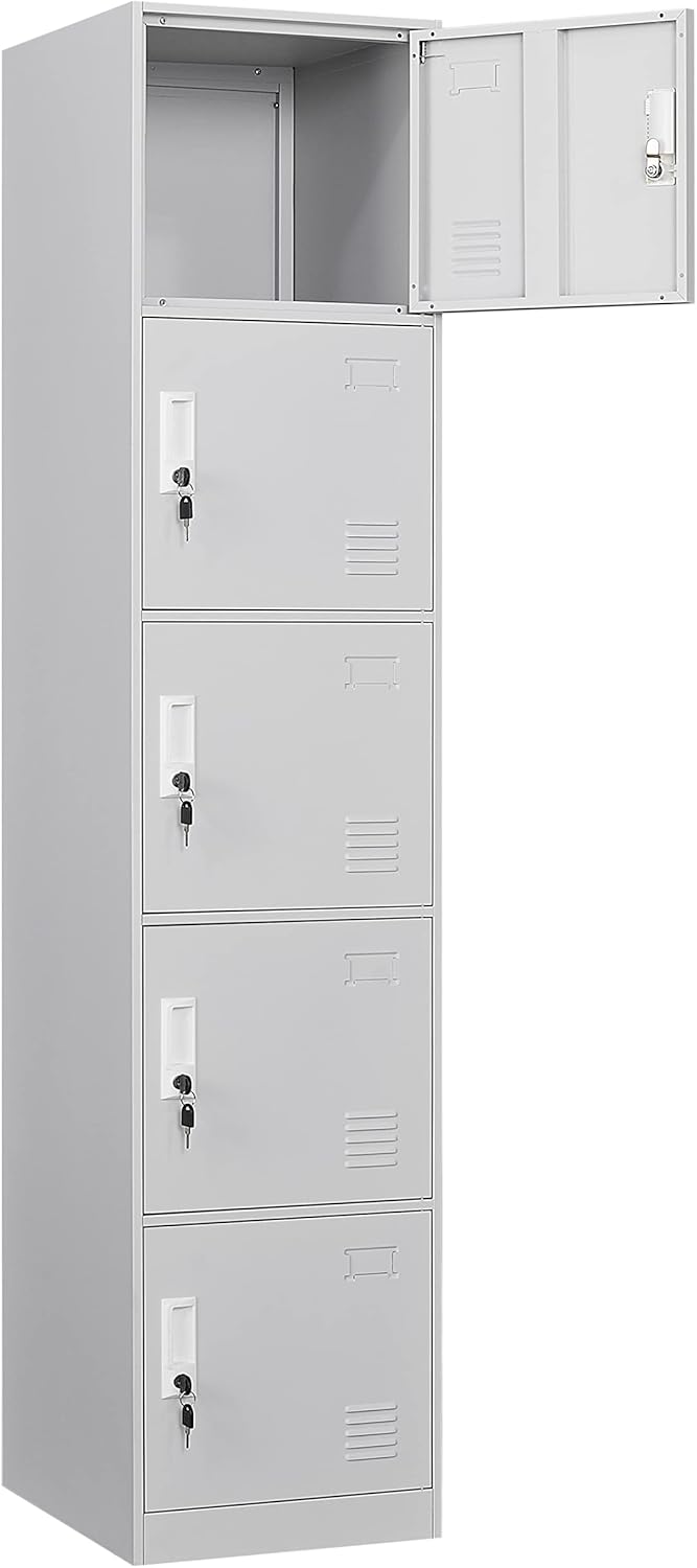 68.9 High 15 Wide 17.7 Deep 5 Door Light Gray Metal Locker U110299