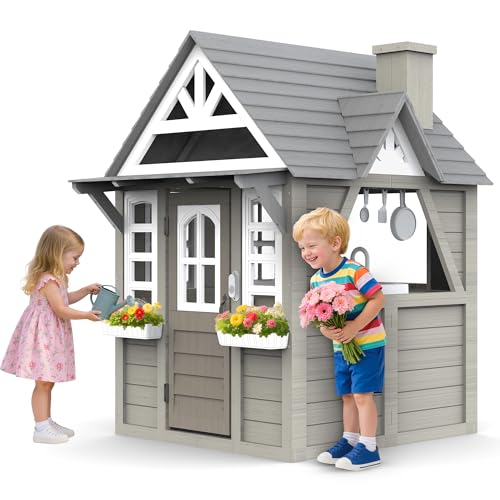 Gray Wooden Play House Playset with Kitchen M56980