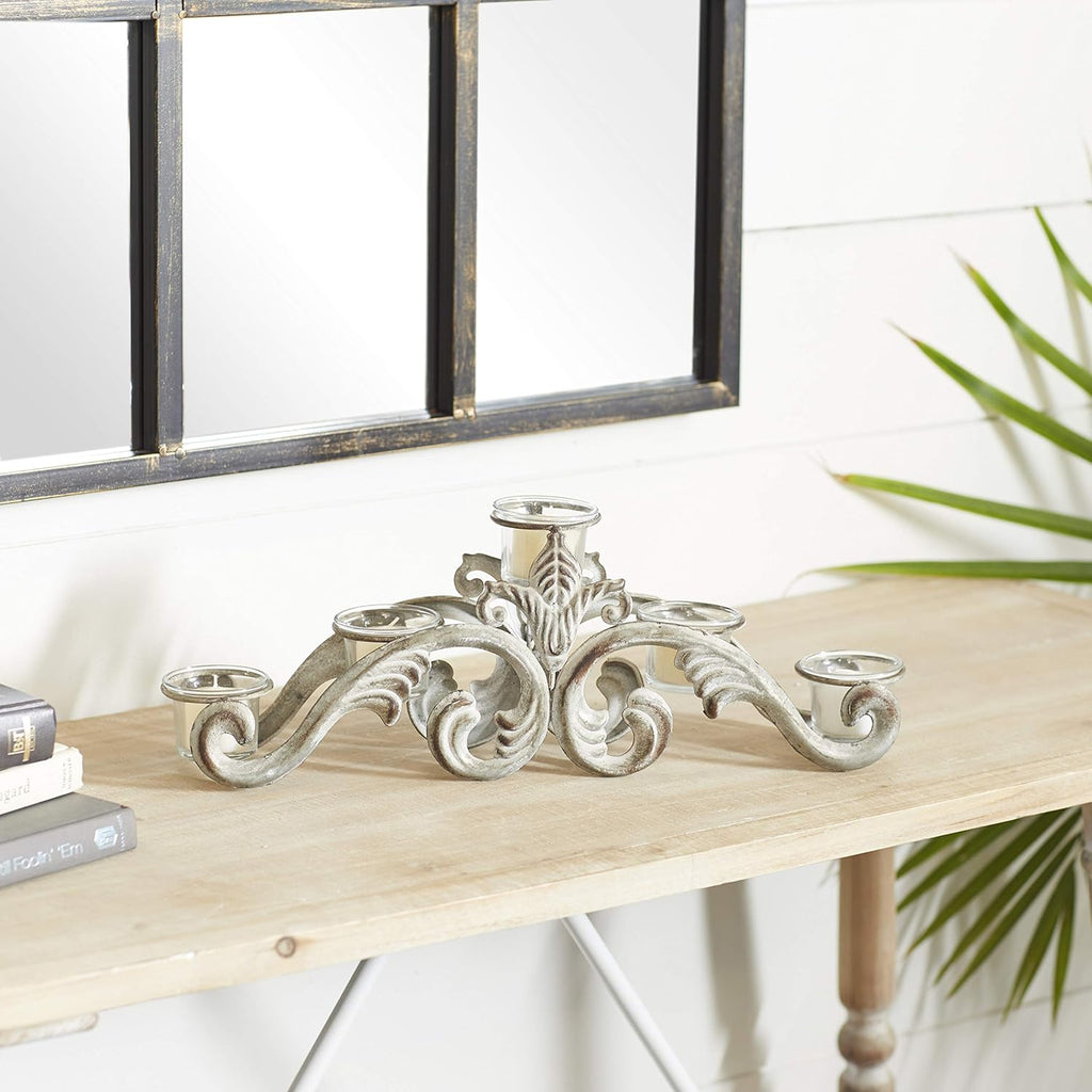 White Iron Candelabra Holds 10 Pillar Candles E5984