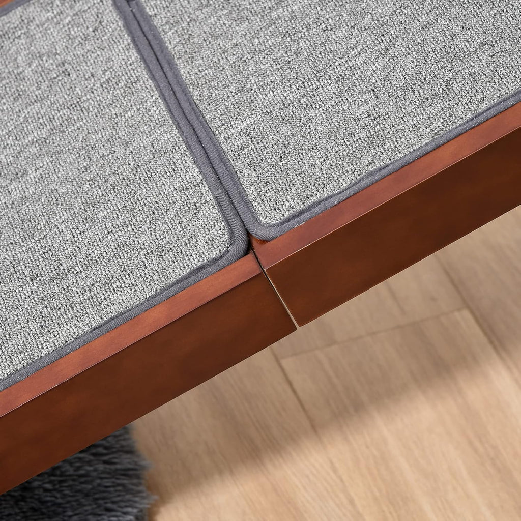 Non-Slip Carpet Top Pine Wood Pet Ramp, Brown Grey V8360