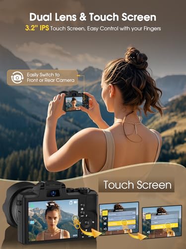 88MP Digital Camera with WiFi, Touch Screen, 16X Zoom, Autofocus, Anti-Shake, Dual Camera, 2 Batteries, 64GB Card, Flash, Lens Hood W55713