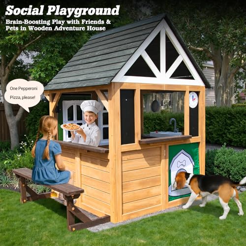 Gray Wooden Play House Playset with Kitchen M56980