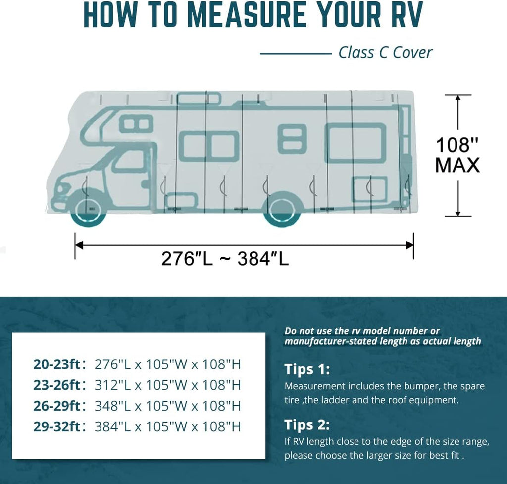Extra-Thick 5 Layers Anti-UV RV Cover with 2Pcs Straps & 4 Tire Covers E353993