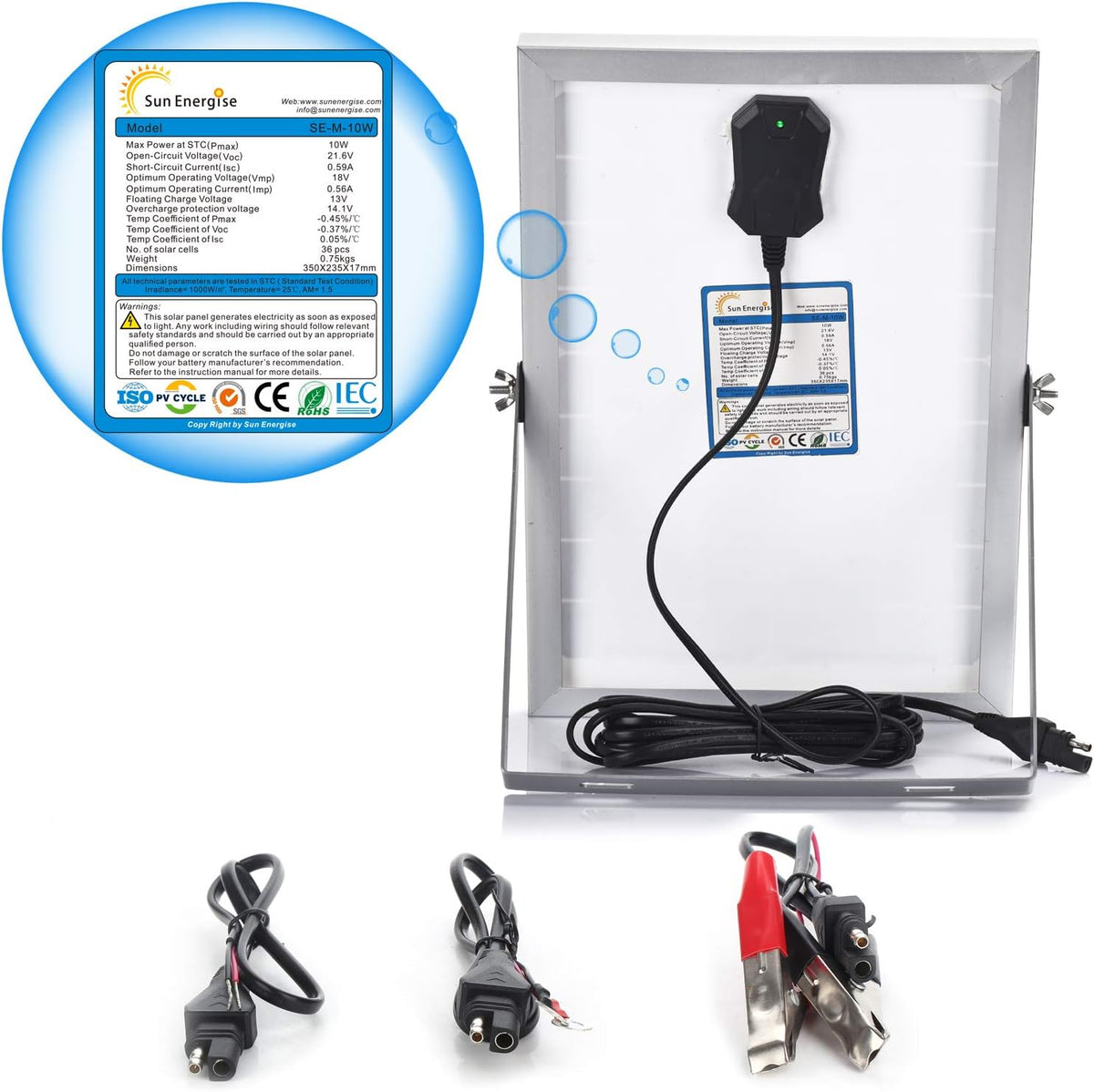 12V 10 Watt Solar Battery Charger with MPPT Charge Controller, SAE Cable Kits Pack of 2 U949