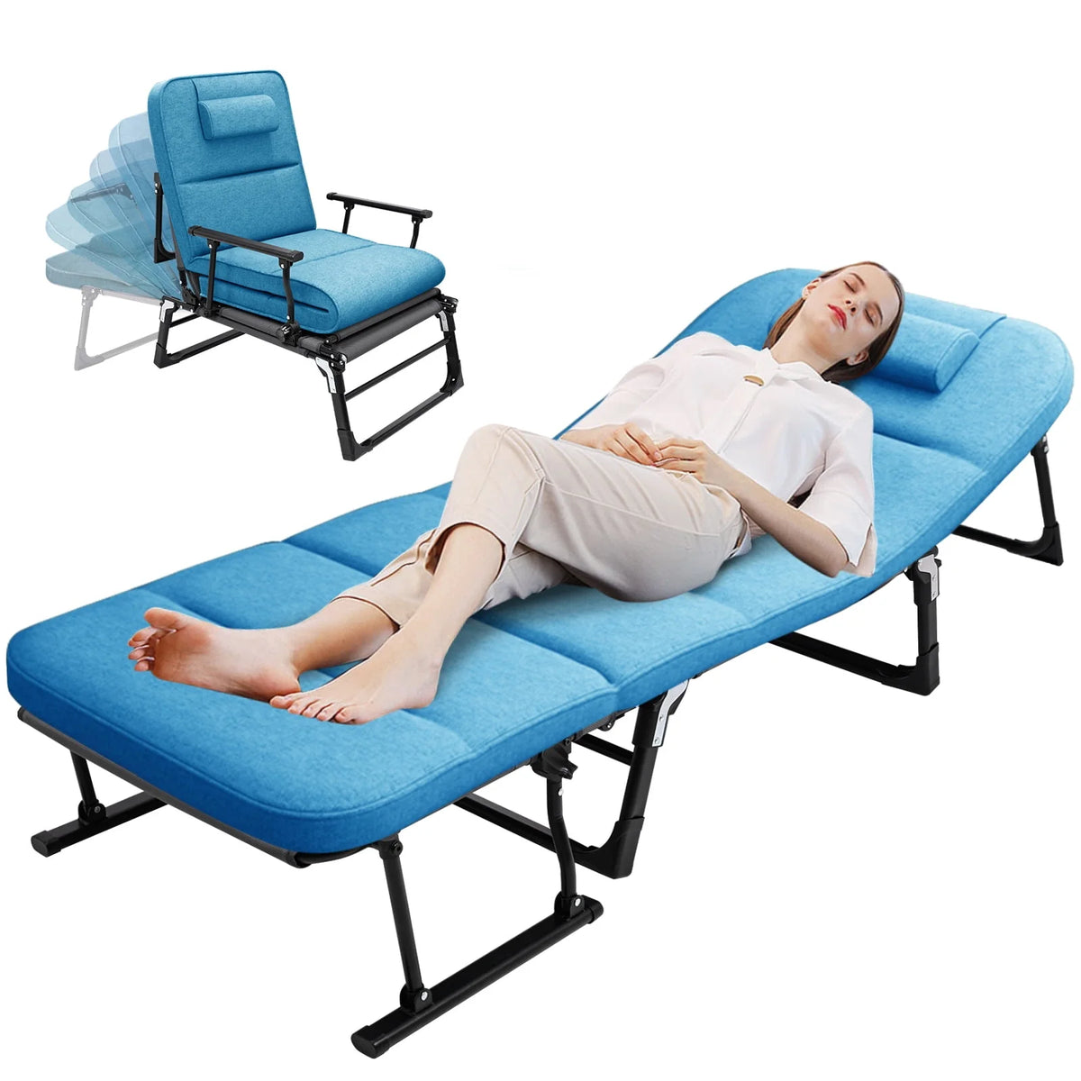 3 in 1 Folding Camping Cot Bed with Mattress & Pillow M1162