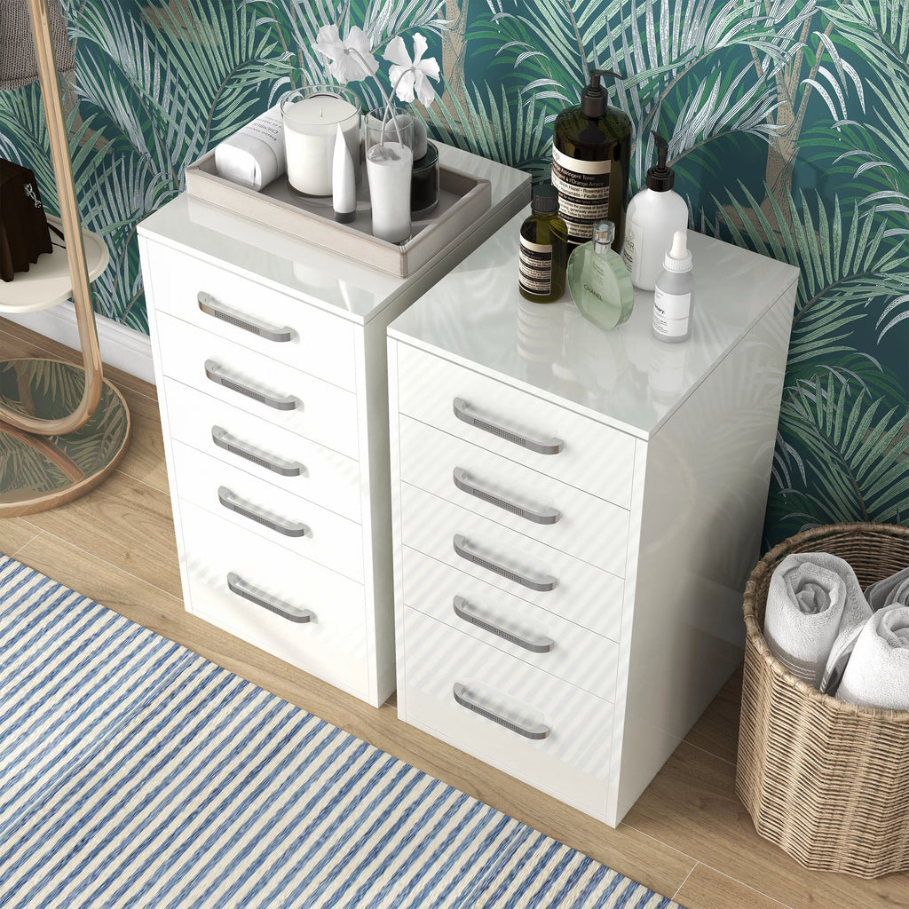 White 5-Drawer Wood Vanity Dresser Set of 2 Z4029