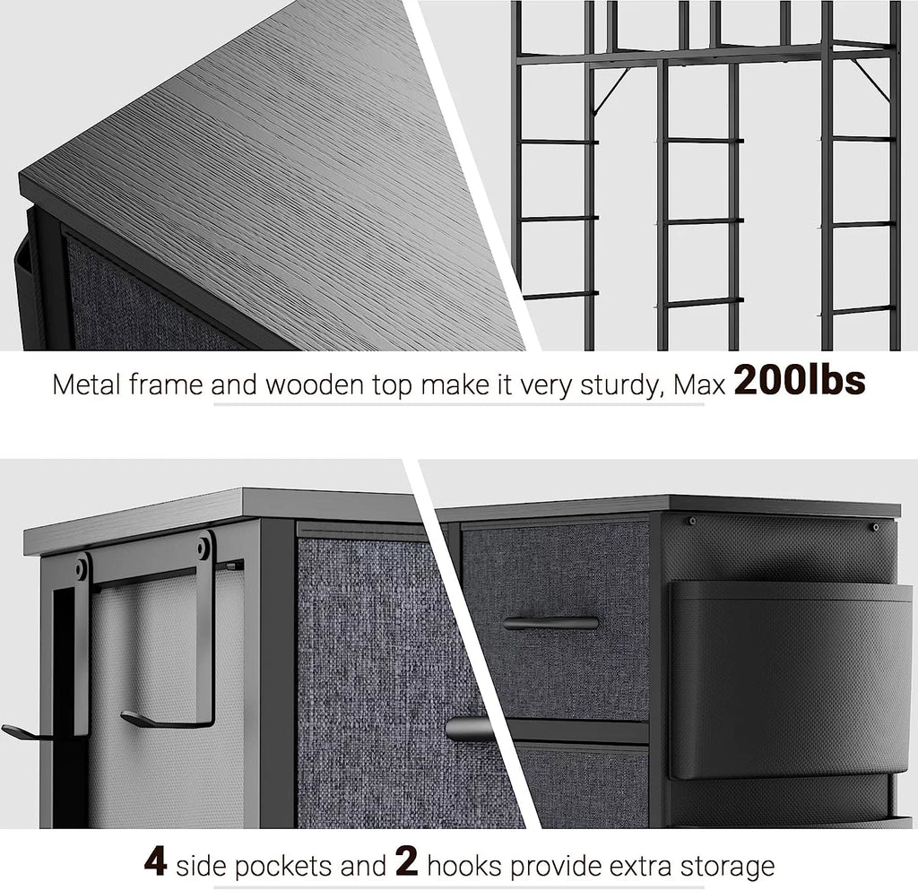 Black 10 Drawer Fabric Dresser B324