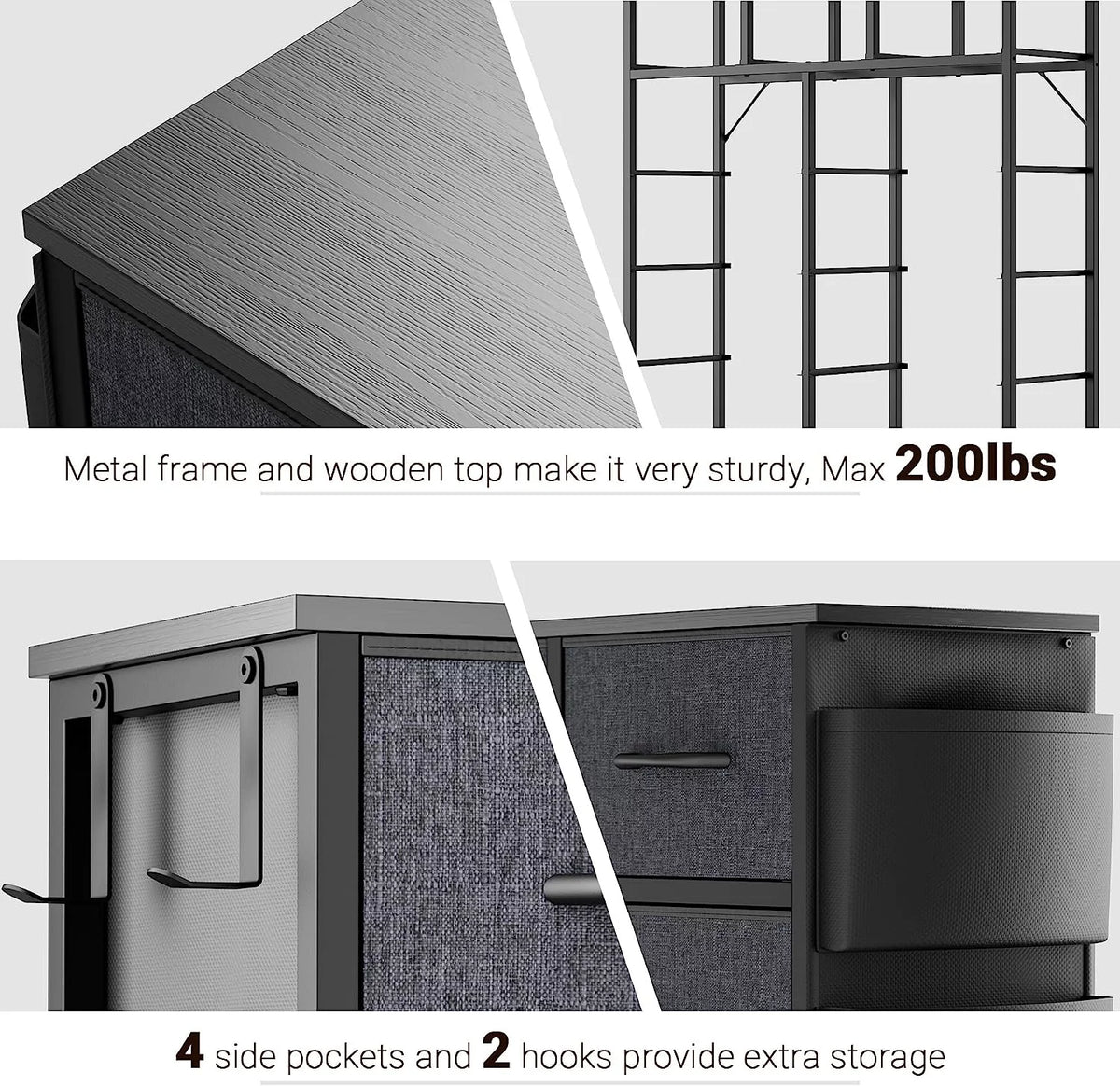 Black 10 Drawer Fabric Dresser B324