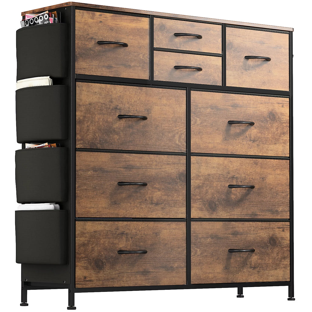 Brown 10 Drawer Dresser with Steel Frame and Wood Top B8659