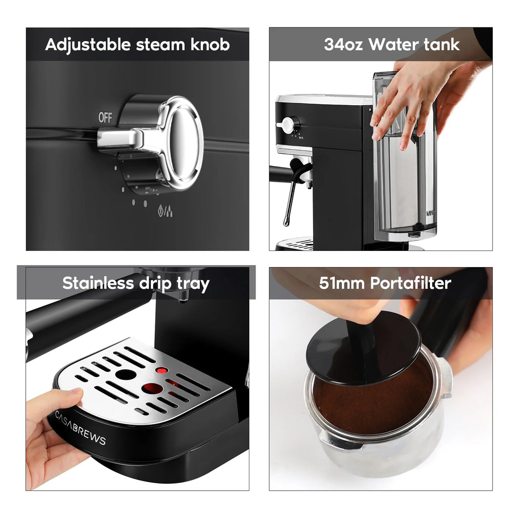 20 Bar Espresso Machine with Milk Frother, Stainless Steel A5447