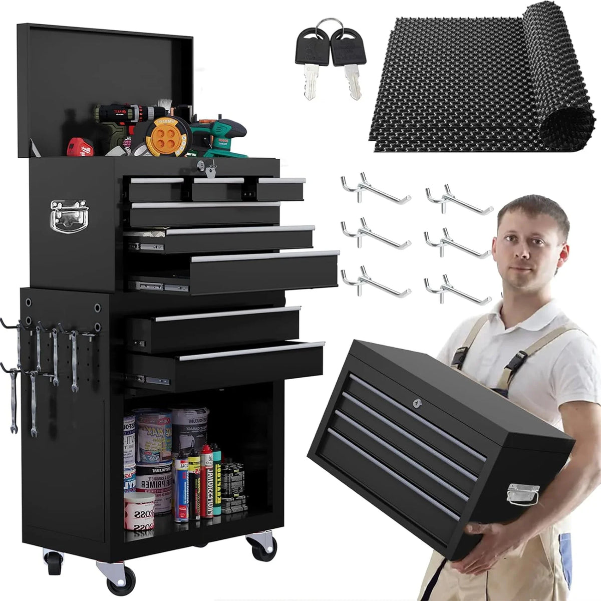 9 Drawer Rolling Tool Chest Black R93649