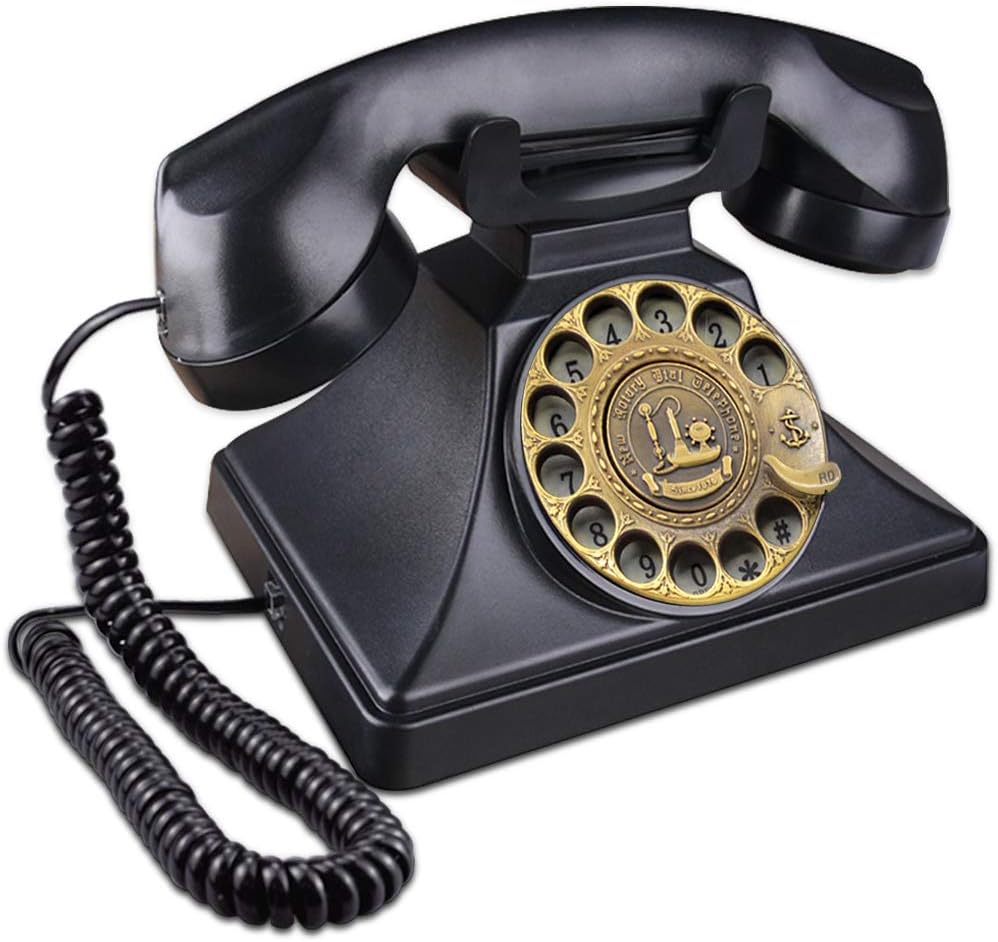 Rotary Phones for Landline with Mechanical Ringer and Speaker Function (Black) E659