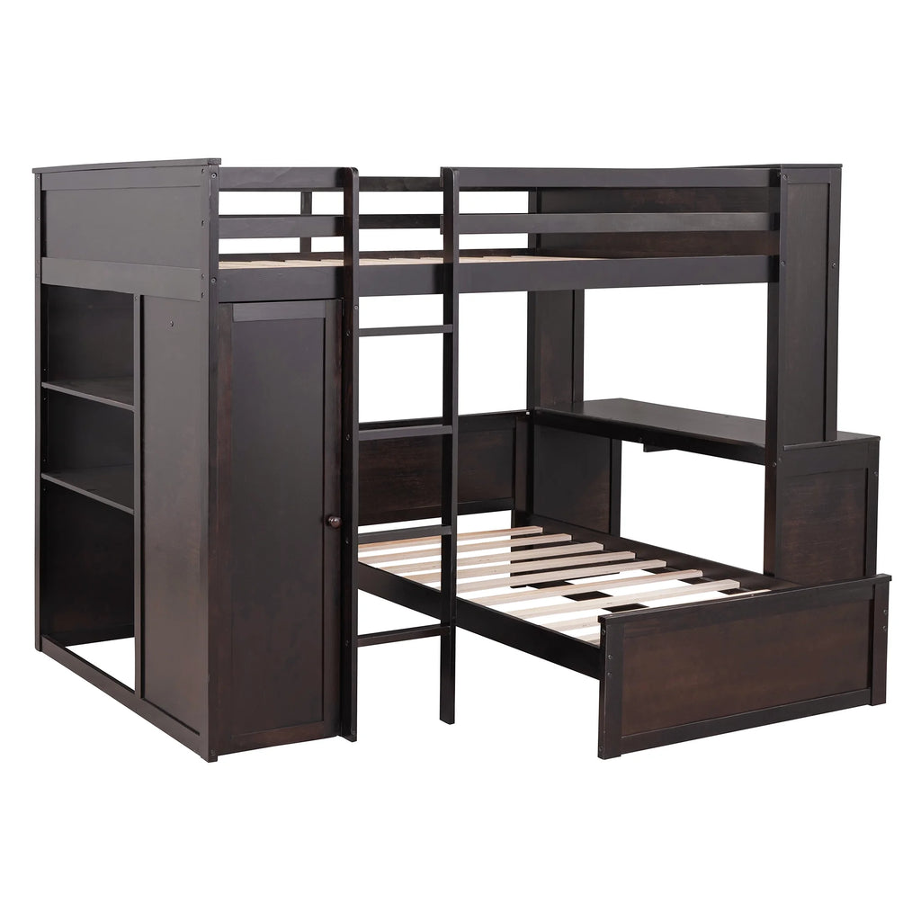 Twin Over Twin Solid Wood Bunk Bed with Storage O41803