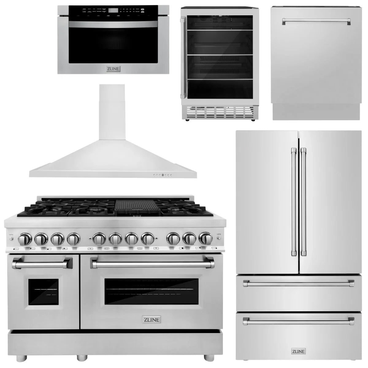 48 Dual Fuel Range, Range Hood, Refrigerator, Microwave Drawer, Dishwasher and Beverage Fridge C32934