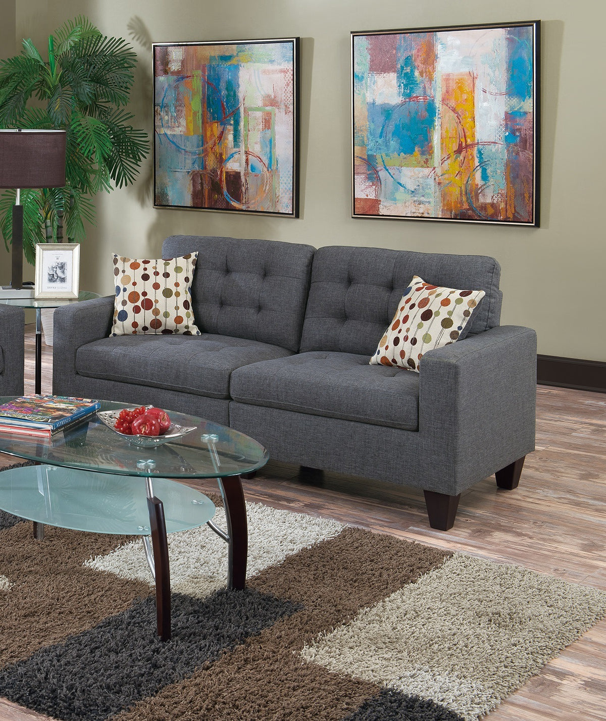 Tufted Sofa Set with Accent Pillows U173673