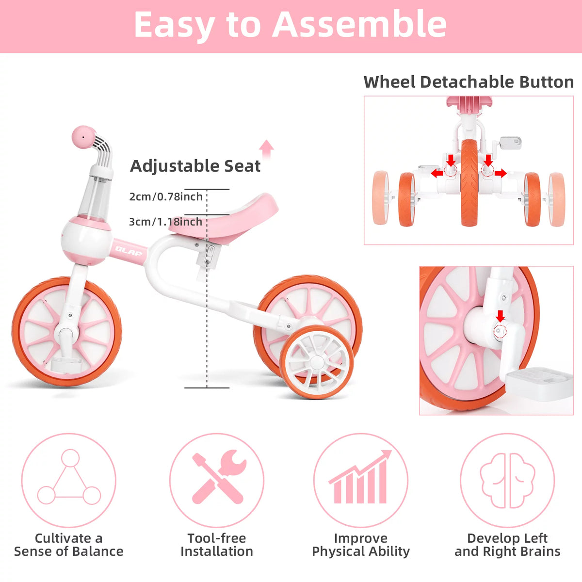 3 in 1 Toddler Tricycle Pink Z403