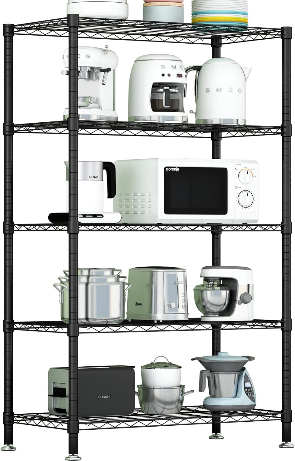 5-Shelf Heavy Duty Metal Wire Shelving Unit Black S21935
