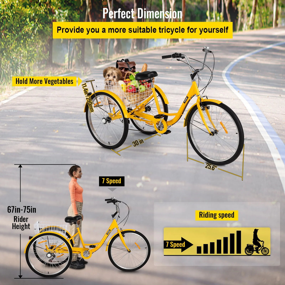 26 inch 7-Speed Adult Tricycle with Basket Z336357