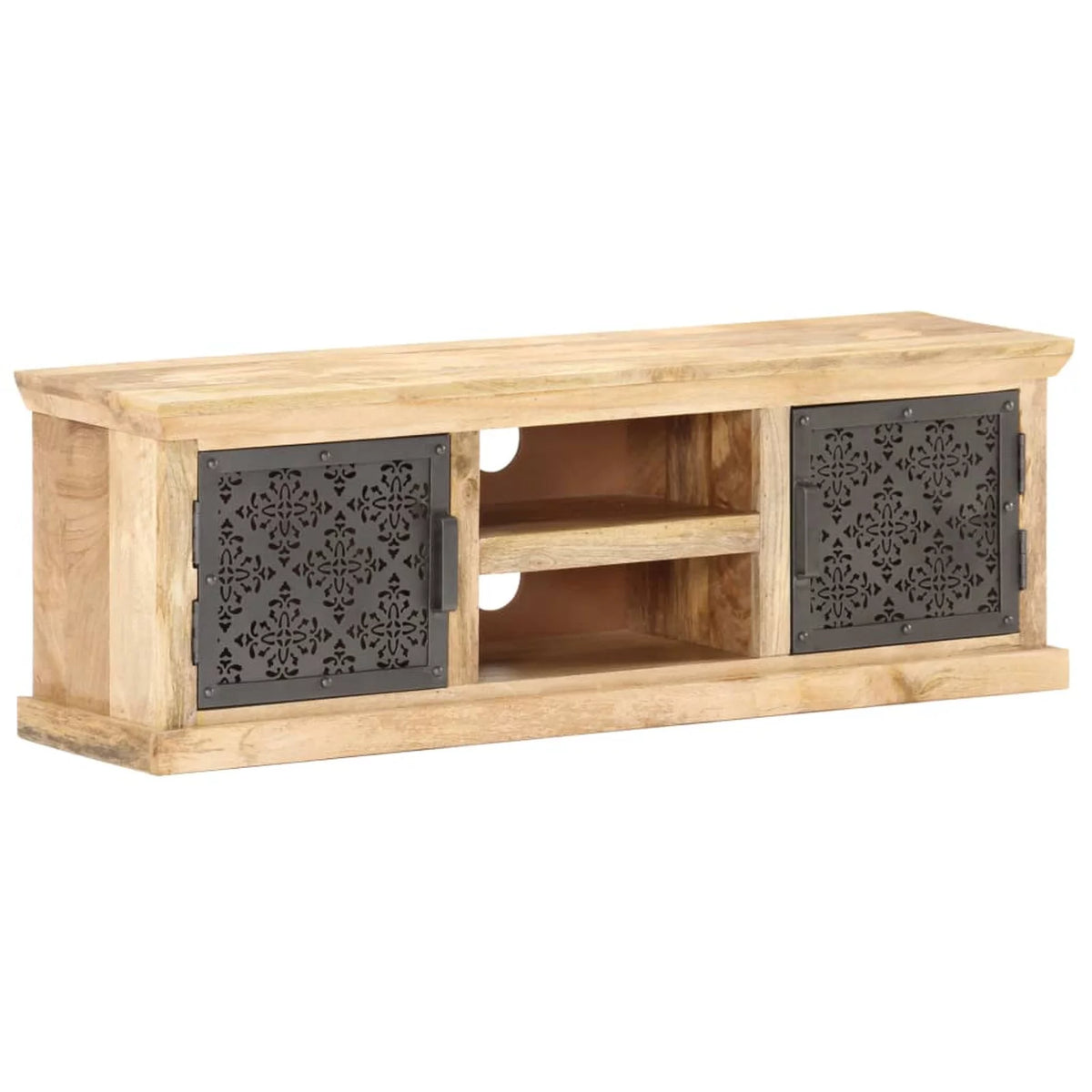 Mango Wood TV Stand with 2 Steel Doors S792172