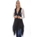 Black Embroidered Tulle Layered Duster T51068