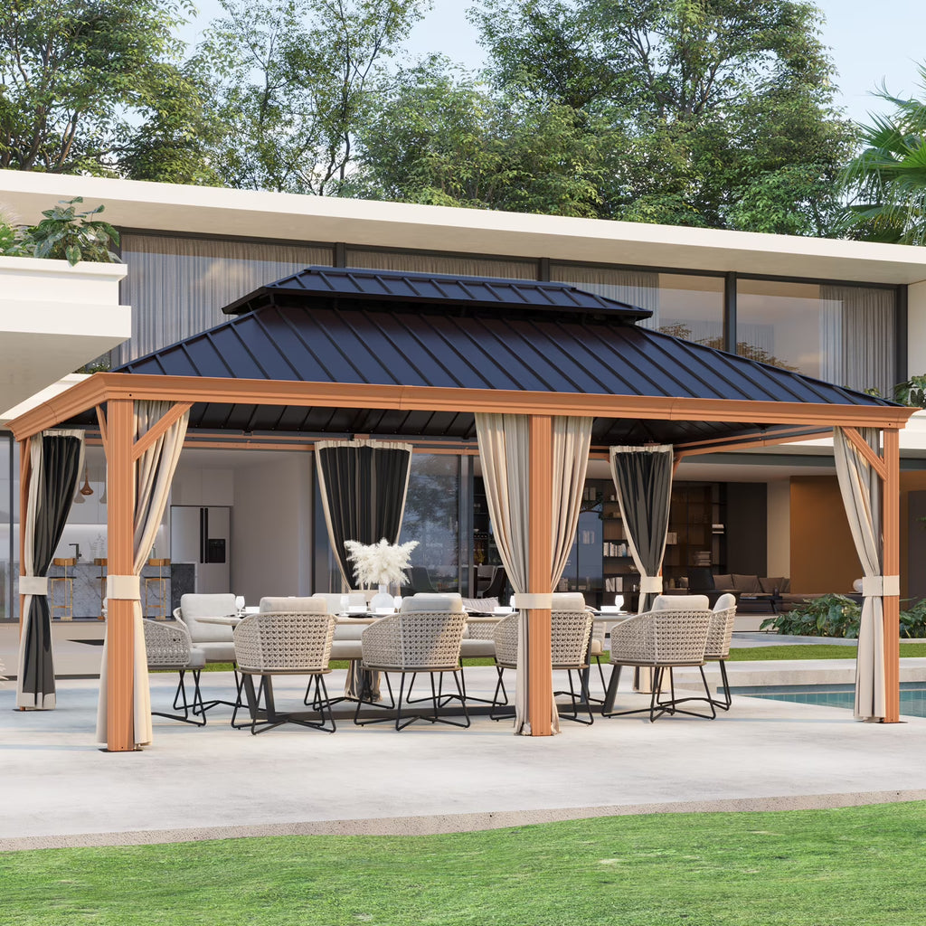 12x18 FT Hardtop Gazebo with Textilene Nettings and Curtains B277