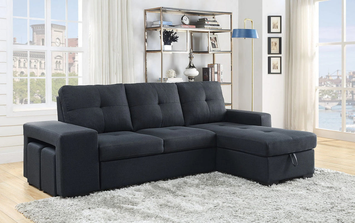Linen Sleeper Sectional Sofa with Reversible Storage Chaise I333