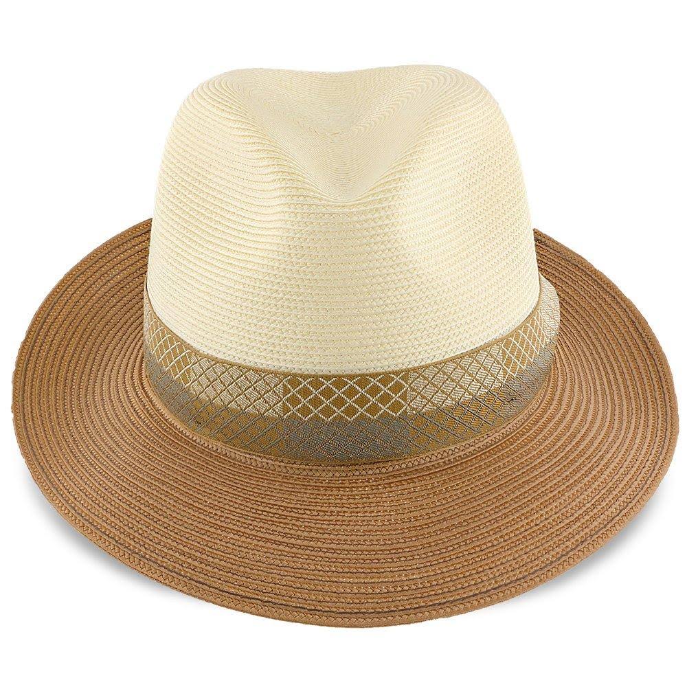 Ivory/Cognac Milan Straw Fedora Hat W20764