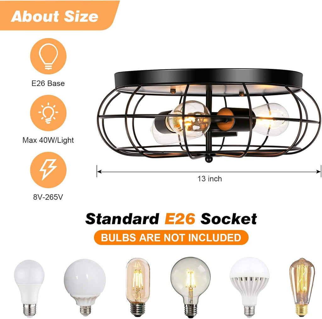 3 Pack Semi Flush Mount Ceiling Light, 3 Lights Metal Cage Light Fixture E13385