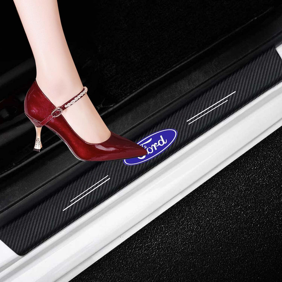 Carbon Fibre Vinyl Car Threshold Pedal Sticker (4PCS) Q113