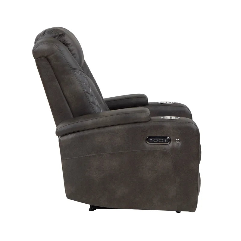 Brownish Gray Faux Leather Power Reclining Chair U54923