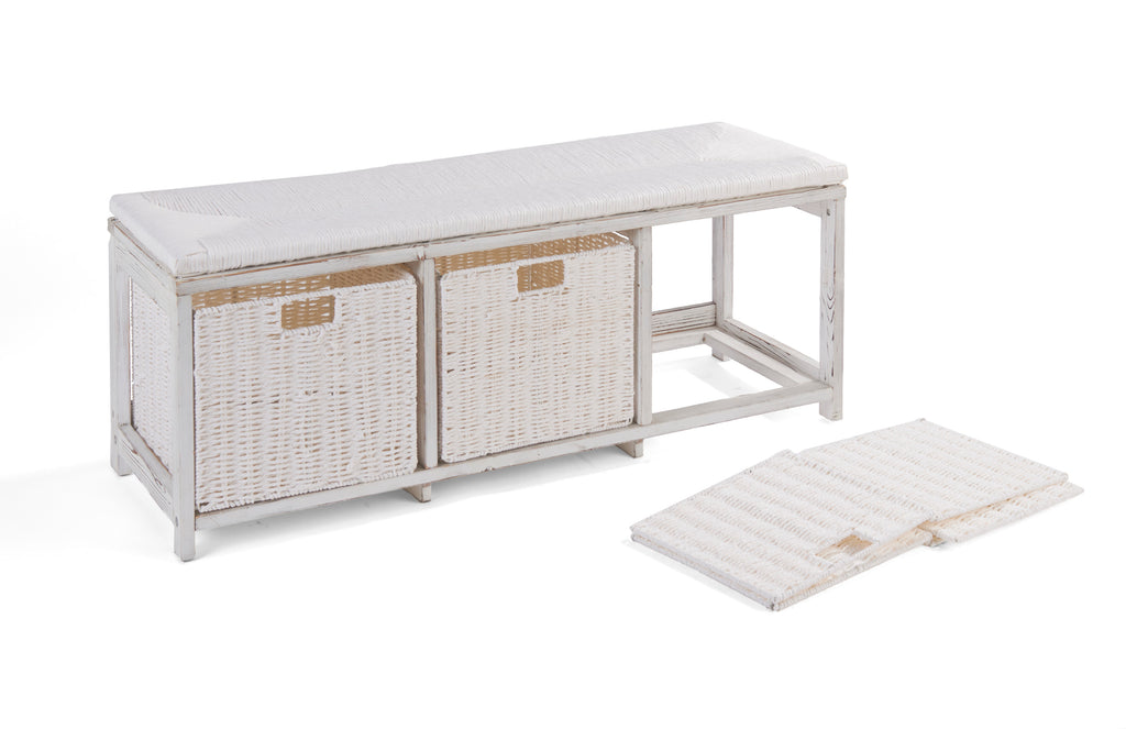 Brown Woven Top Storage Bench with Baskets B4327